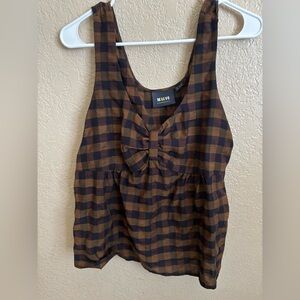Anthropologie Maeve Brown and Black Checked Bow-Front Camisole